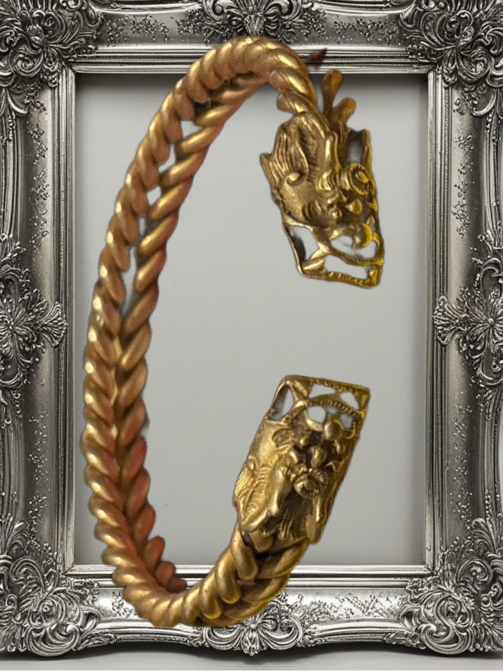 Vintage Gold Ancient Dynasty Dragon Head Bracelet 3” X 3” untested metal